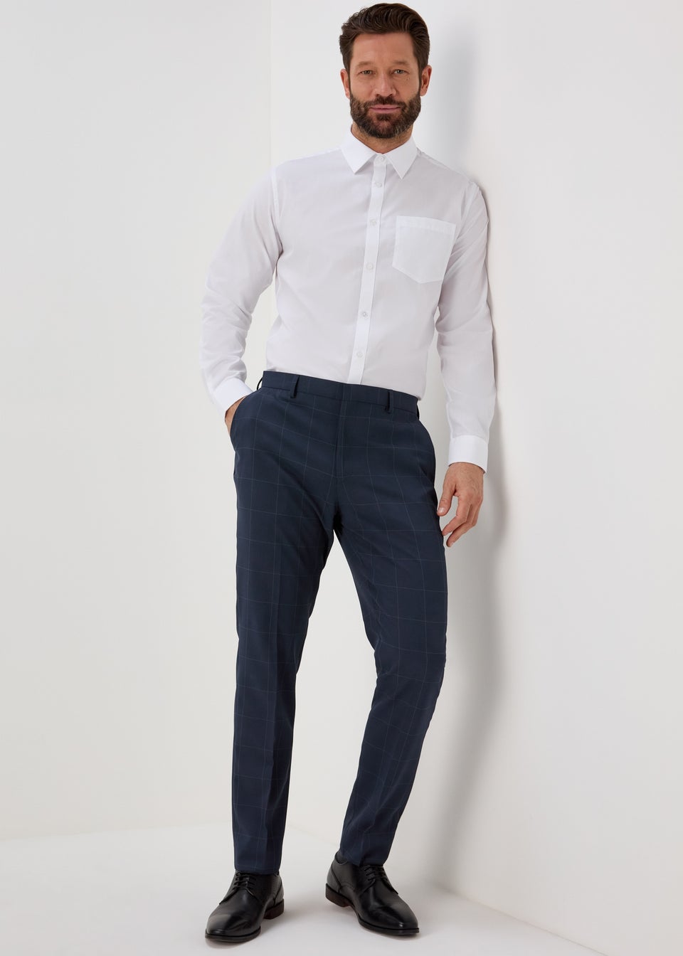 Taylor & Wright Navy Check Formal Trousers - Matalan