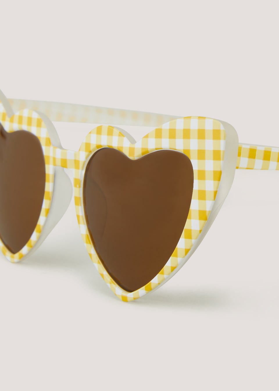 Kids Yellow Gingham Heart Sunglasses