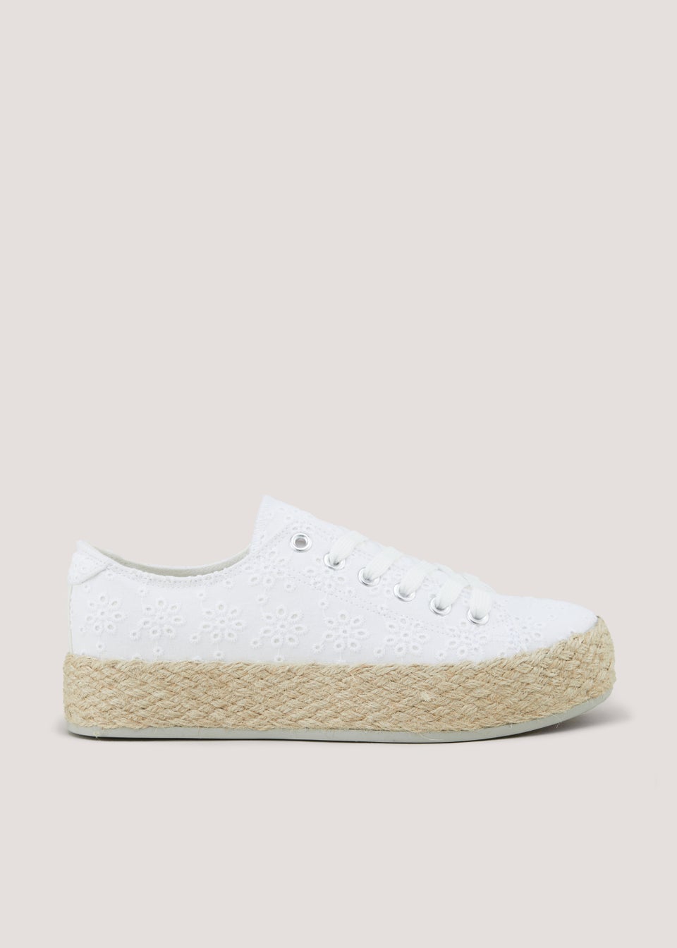 White Broderie Raffia Lace Up Espadrilles