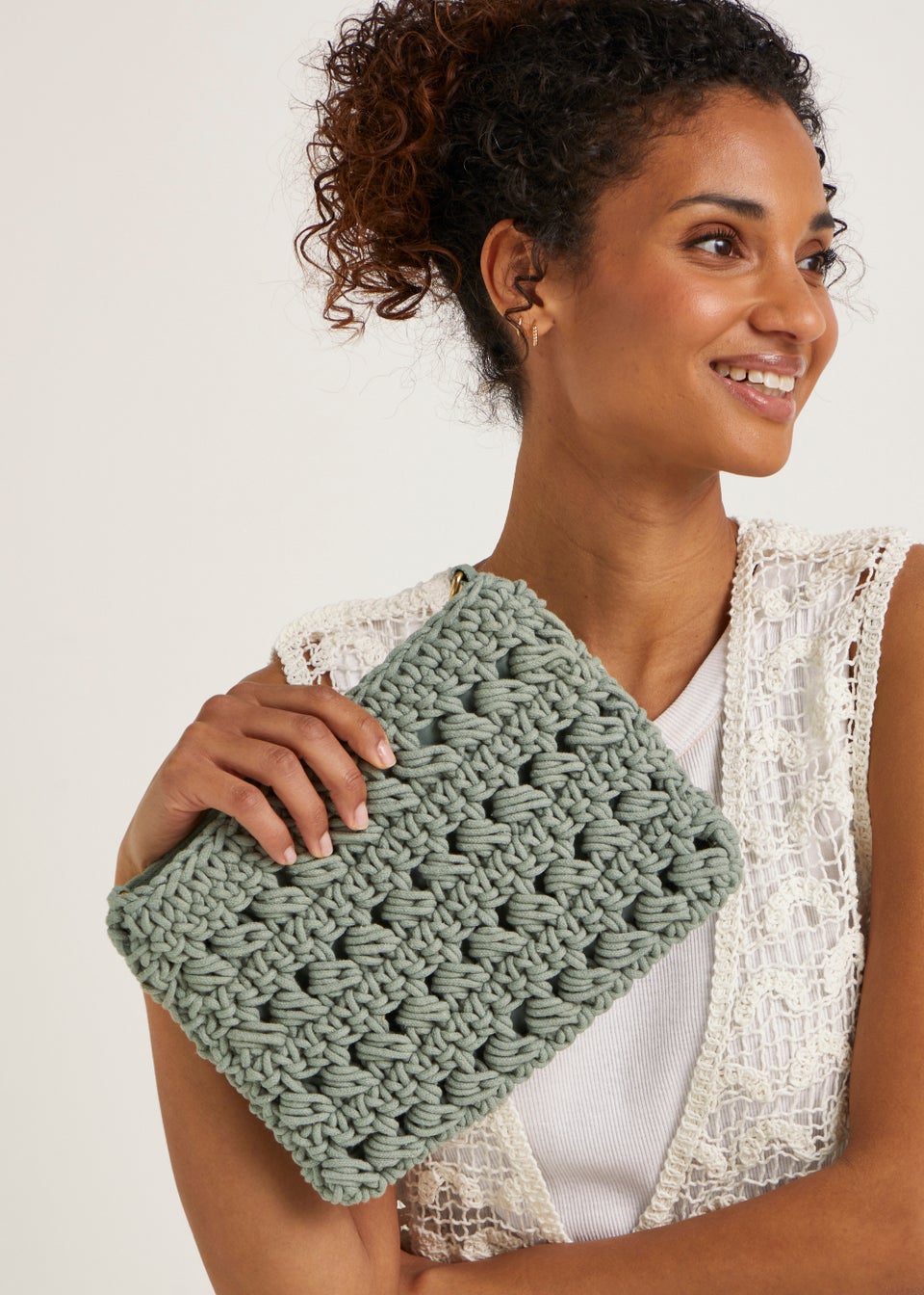 Green Macrame Cross Body Bag