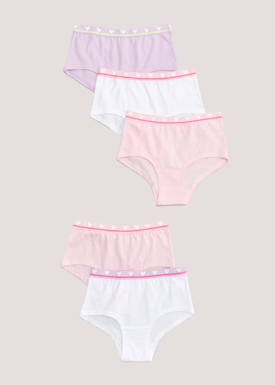 Girls 5 Pack Heart Hipster Short Knickers (613yrs) Matalan