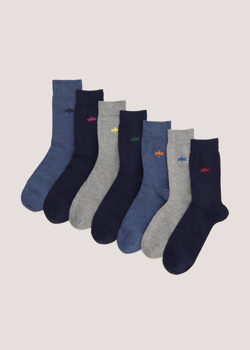 7 Pack Multicoloured Dragonfly Print Socks