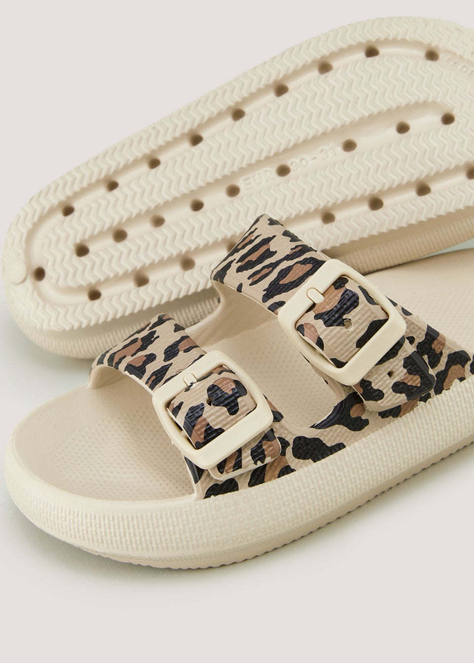 Girls Leopard Print Buckle Chunky Sliders (Younger 10-Older 5)