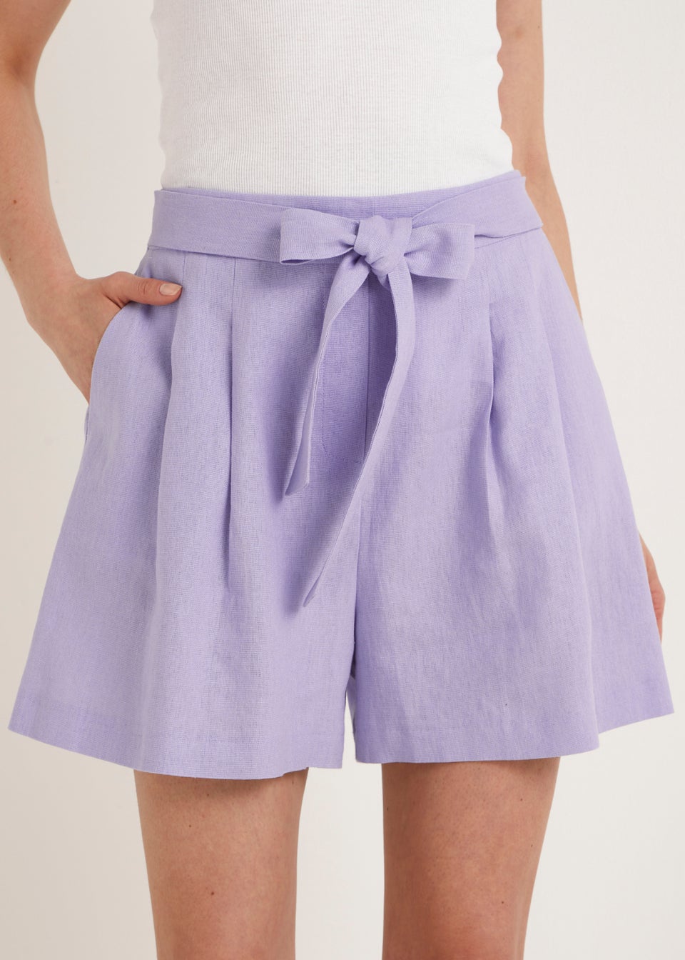 Be Beau Lilac Linen Blend Tie Waist Paperbag Shorts
