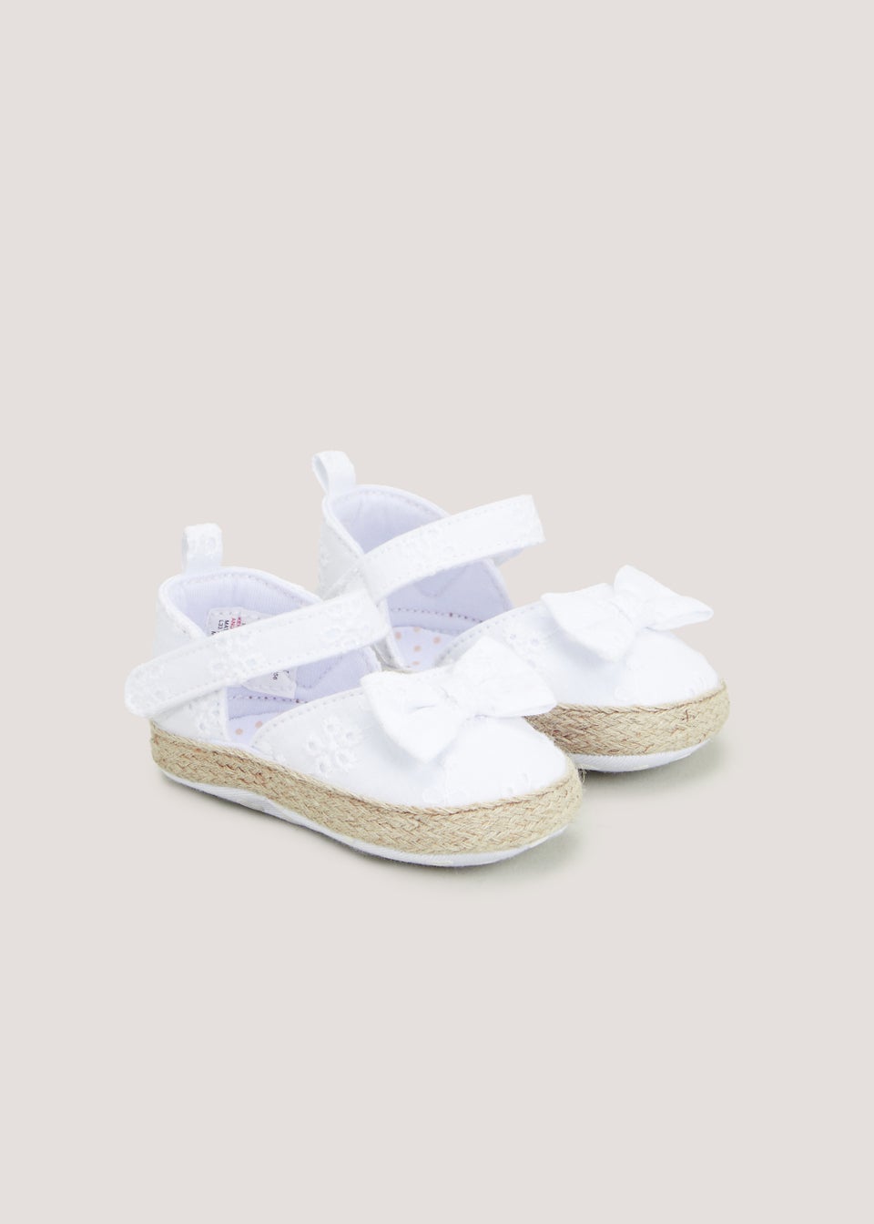 White Espadrille Soft Sole Baby Shoes Newborn 18mths Matalan