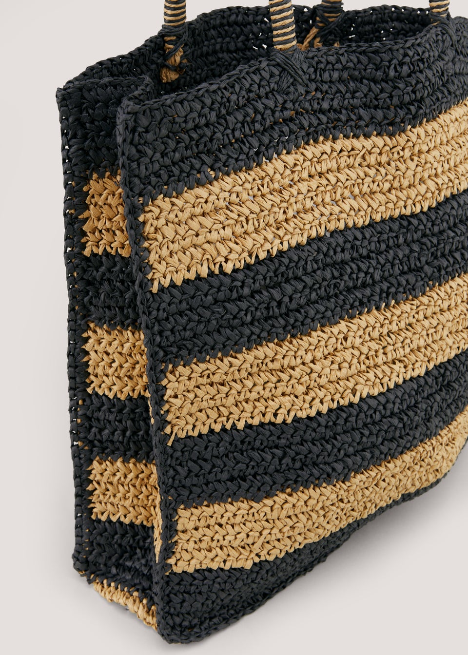 Black Brown Stripe Straw Beach Bag