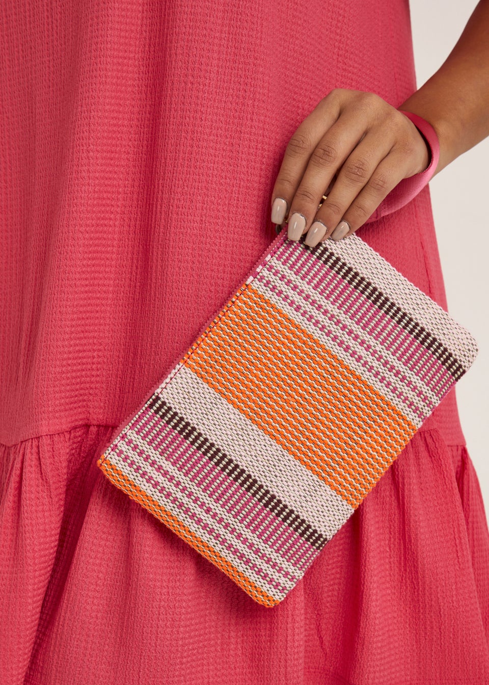 Multicoloured Woven Wristlet Clutch Bag