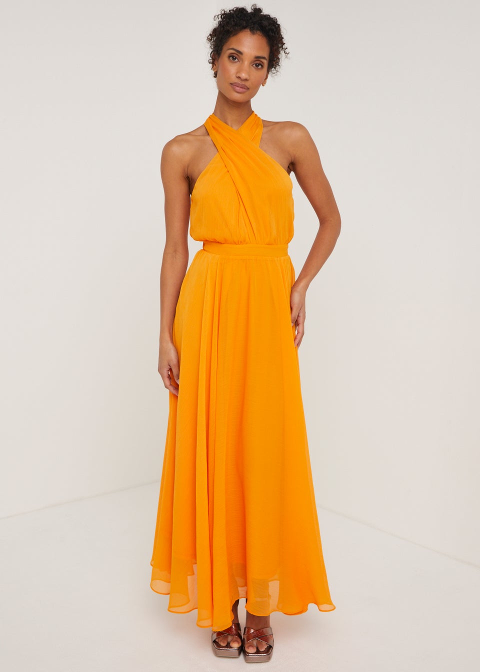 Et Vous Orange Cross Front Maxi Dress - Matalan