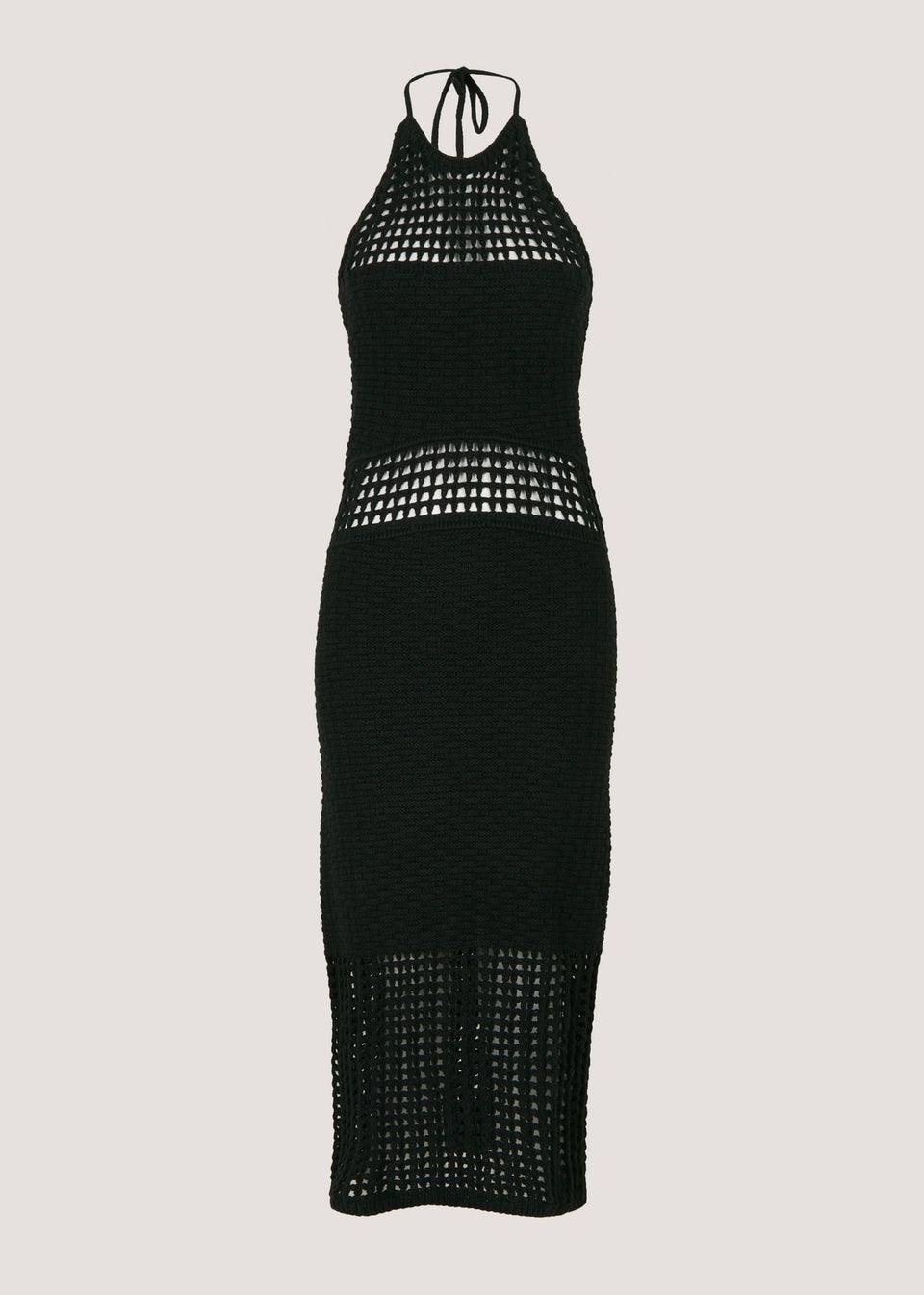 Black lace crochet high neck midi dress sales