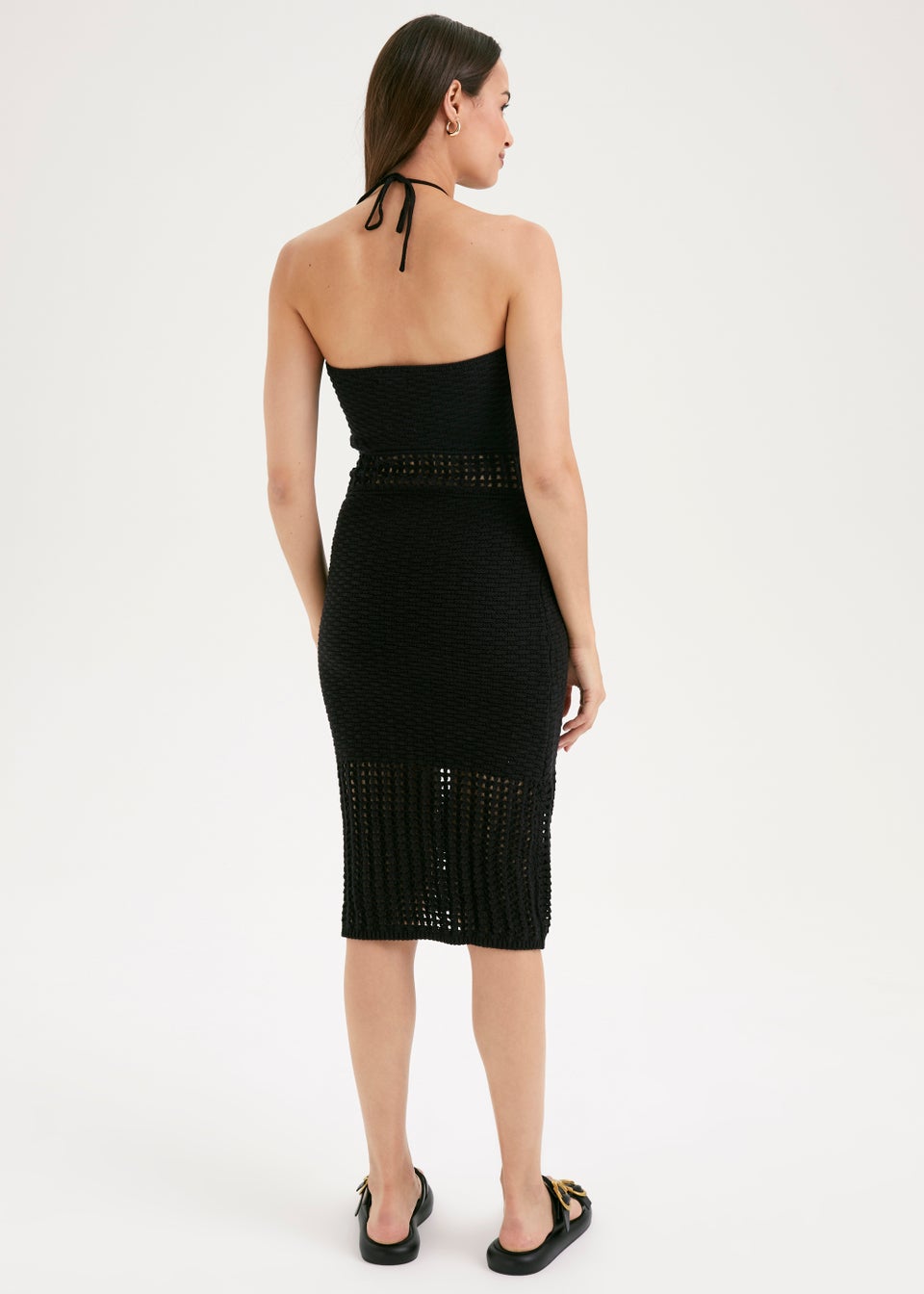 Et Vous Black Crochet Lace Halter Neck Midi Dress
