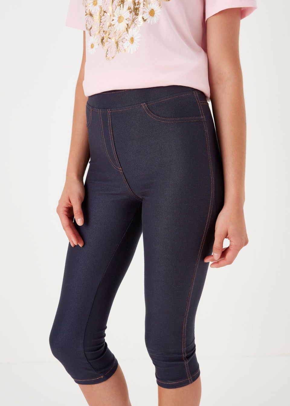 Blue Cropped Denim Look Leggings Matalan