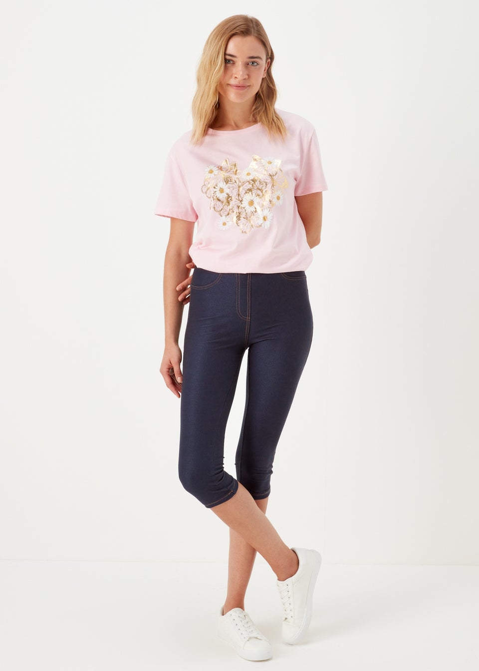 Blue Cropped Denim Look Leggings Matalan