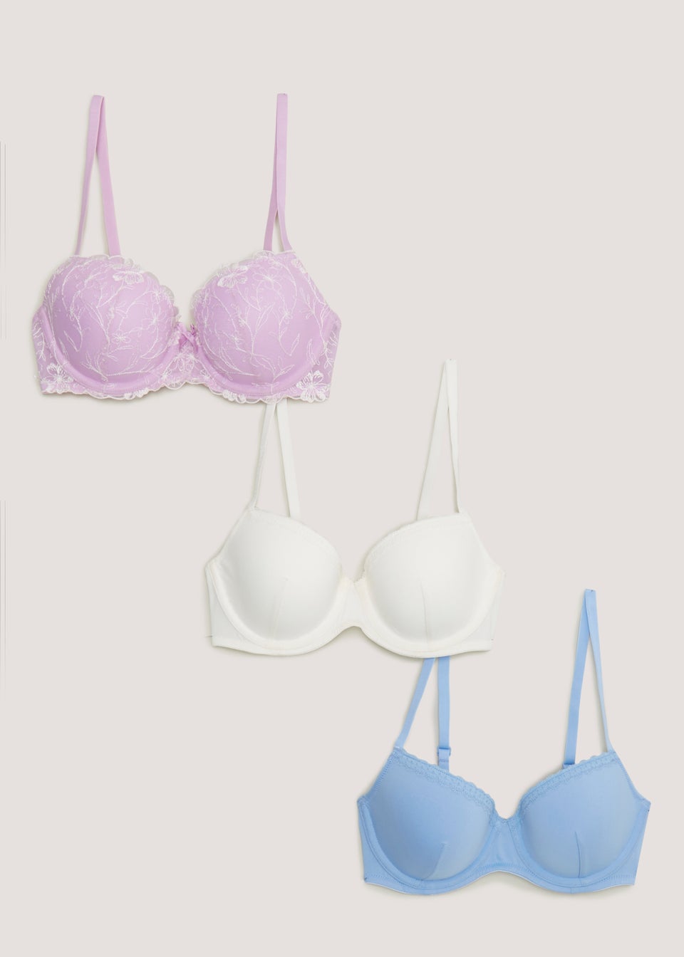 3 Pack Lilac Embroidered Bras