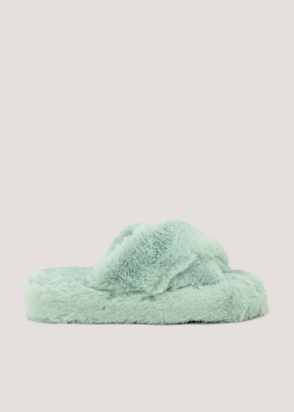 Green Platform Cross Strap Slippers