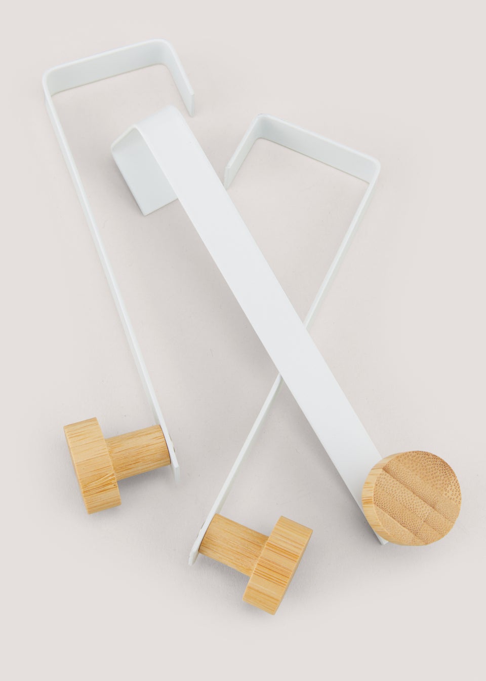 3 Pack White Metal & Bamboo Hooks (12cm x 3.5cm x 3cm)