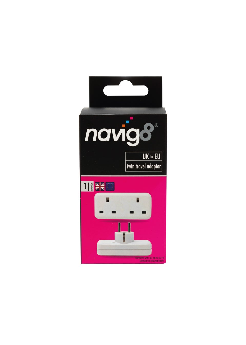 Navig8 UK to EU Twin Travel Adapter (13.5cm x 6cm x 7cm)