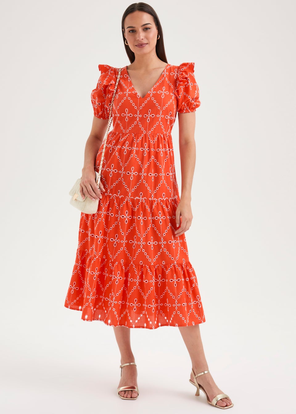 Et Vous Orange Schiffli Stitch Dress