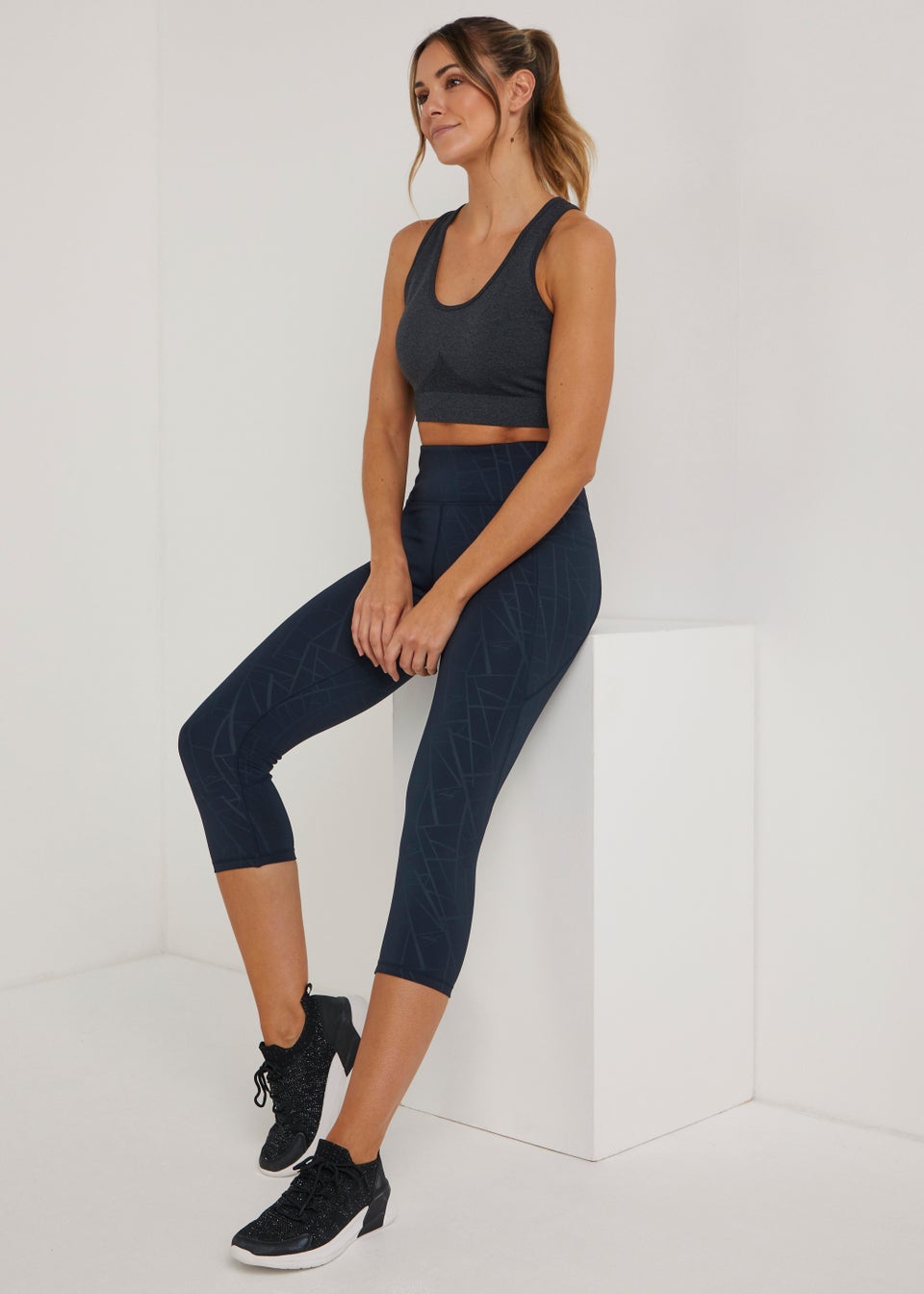 Souluxe Navy Tonal Print Capri Sports Leggings Matalan