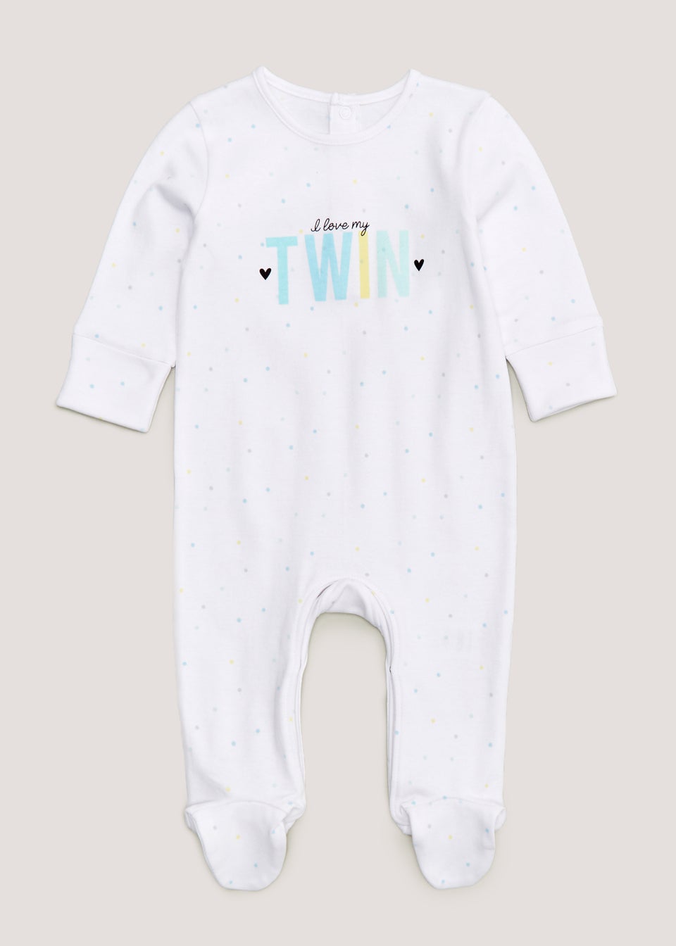 Baby White Twin Slogan Sleepsuit Tiny Baby 18mths