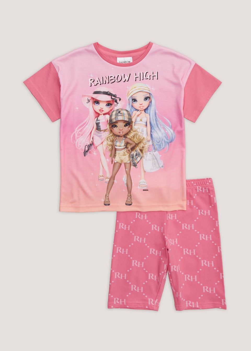 Girls Pink Rainbow High T-Shirt & Cycling Shorts Set (4-11yrs)