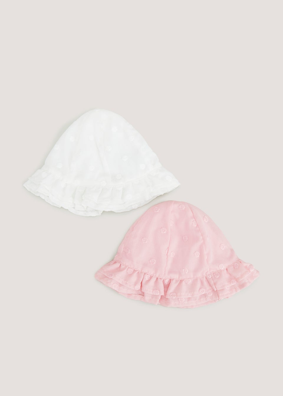 2 Pack White & Pink Spot Baby Sun Hats (Newborn-2yrs)
