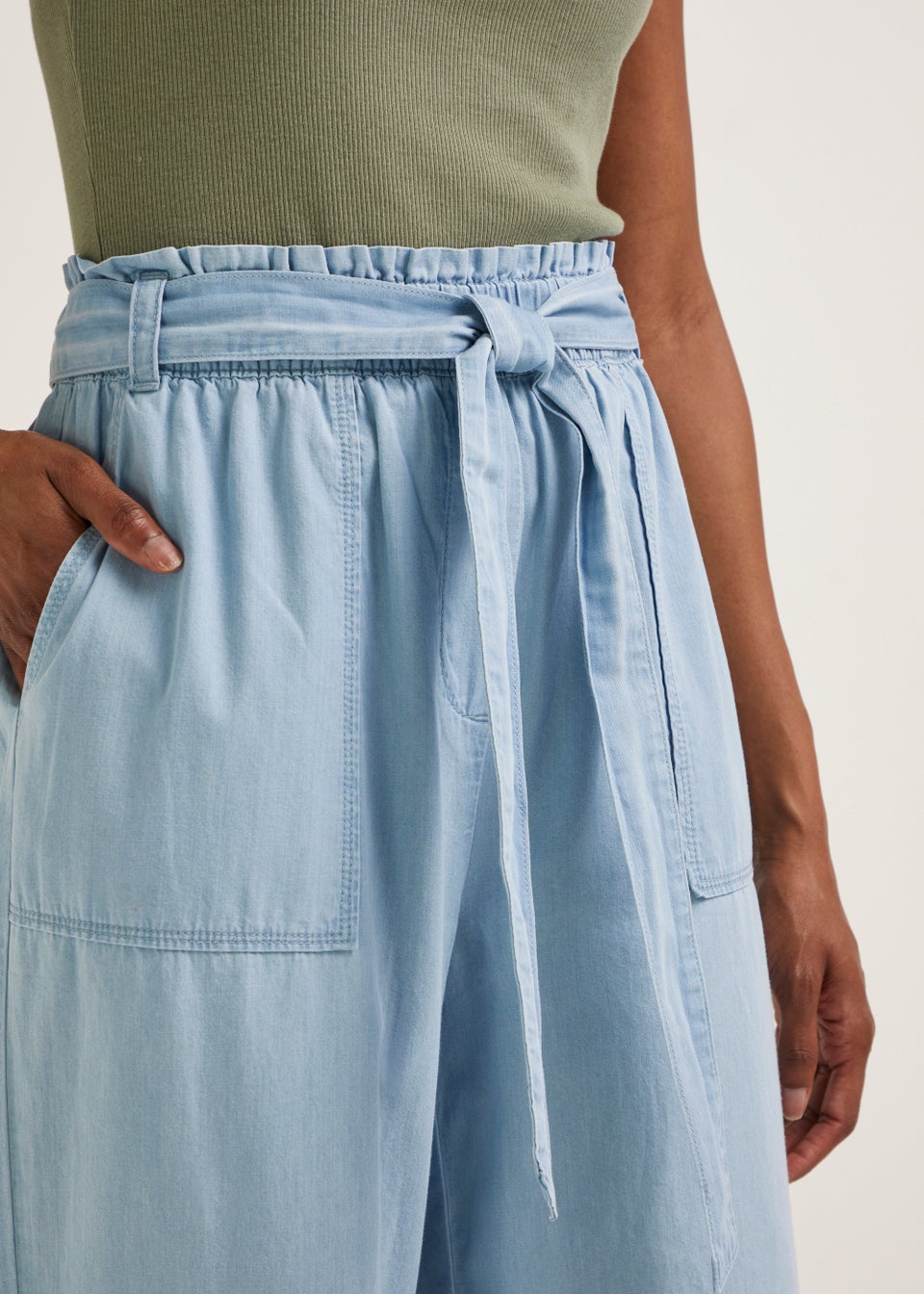 Denim Cropped Utility Trousers