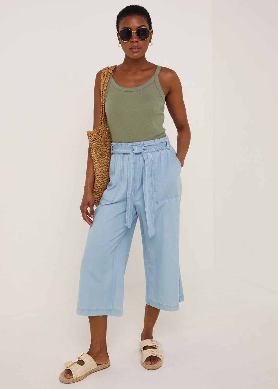 Denim Cropped Utility Trousers