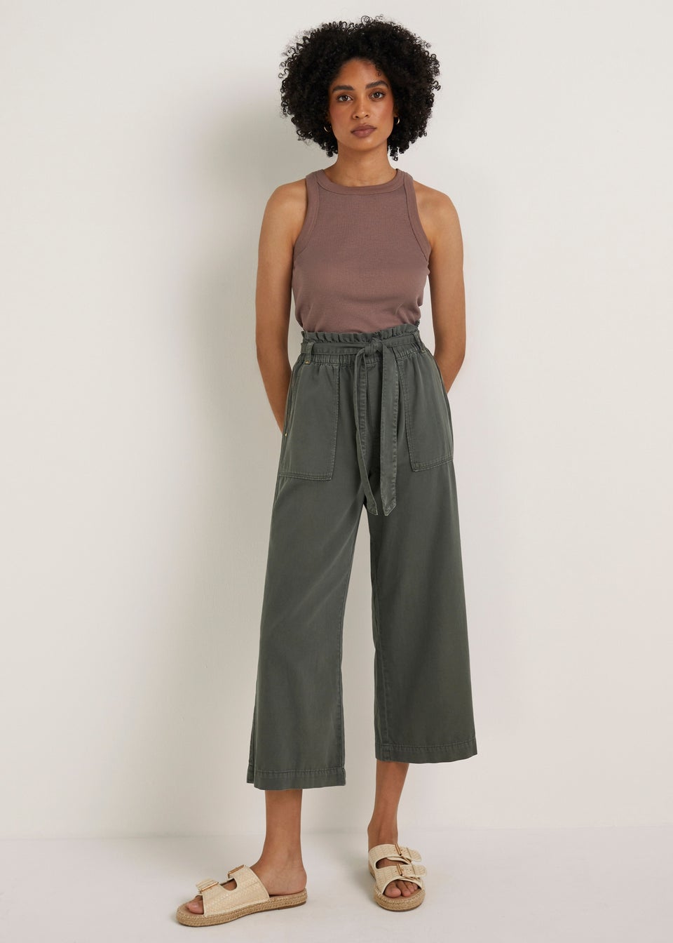 Khaki Utility Cropped Trousers