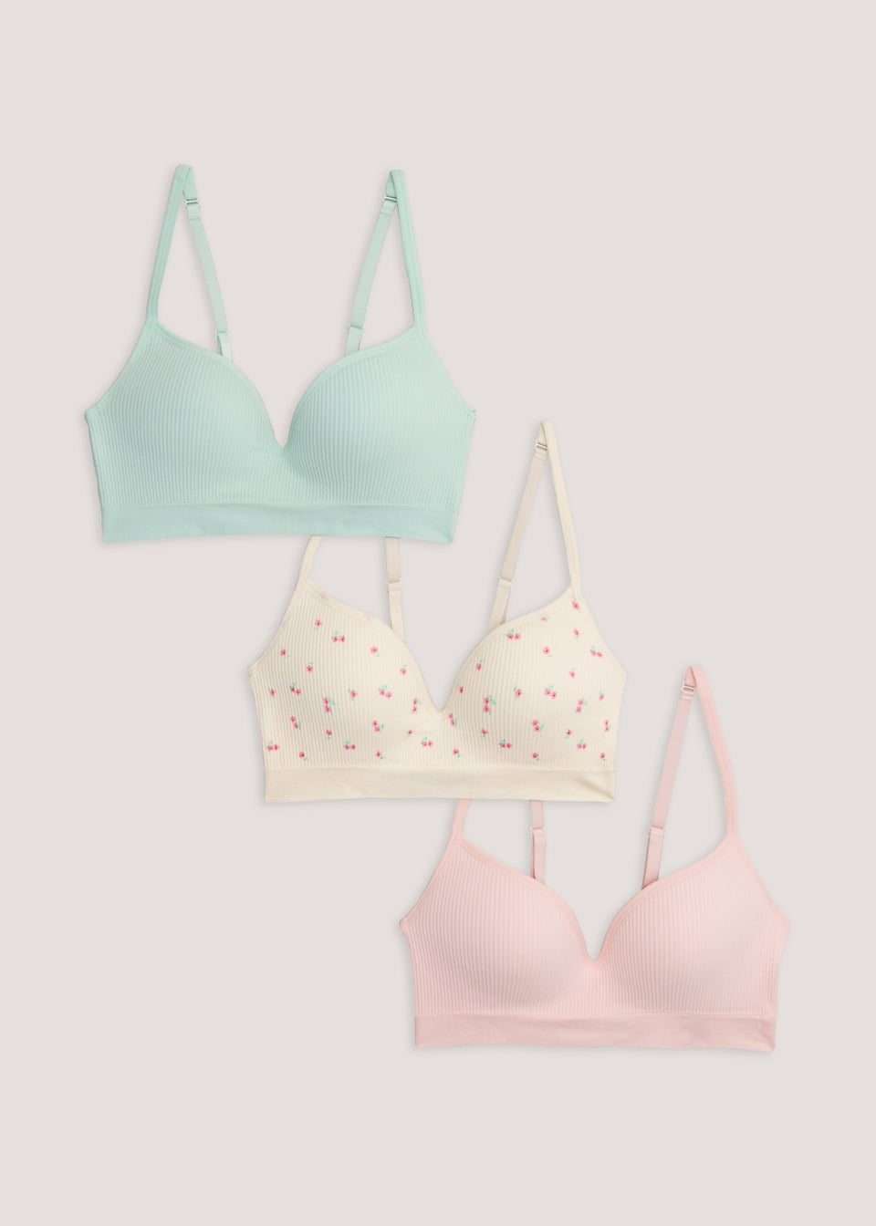 3 Pack Seam Free Moulded Ribbed Bras - Matalan