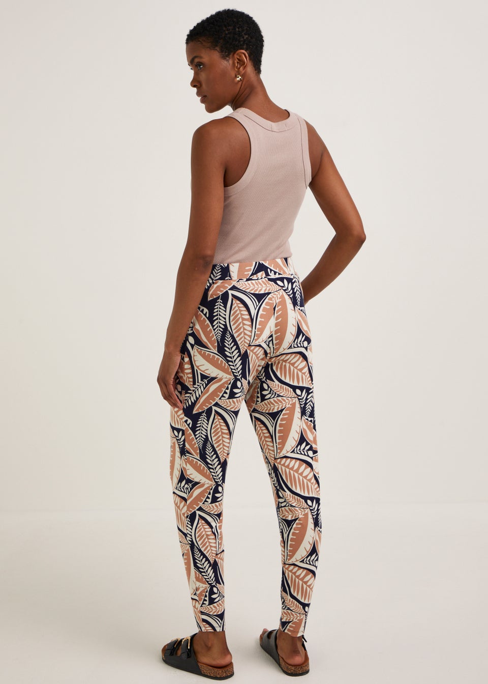 Navy Leaf Print Harem Leggings