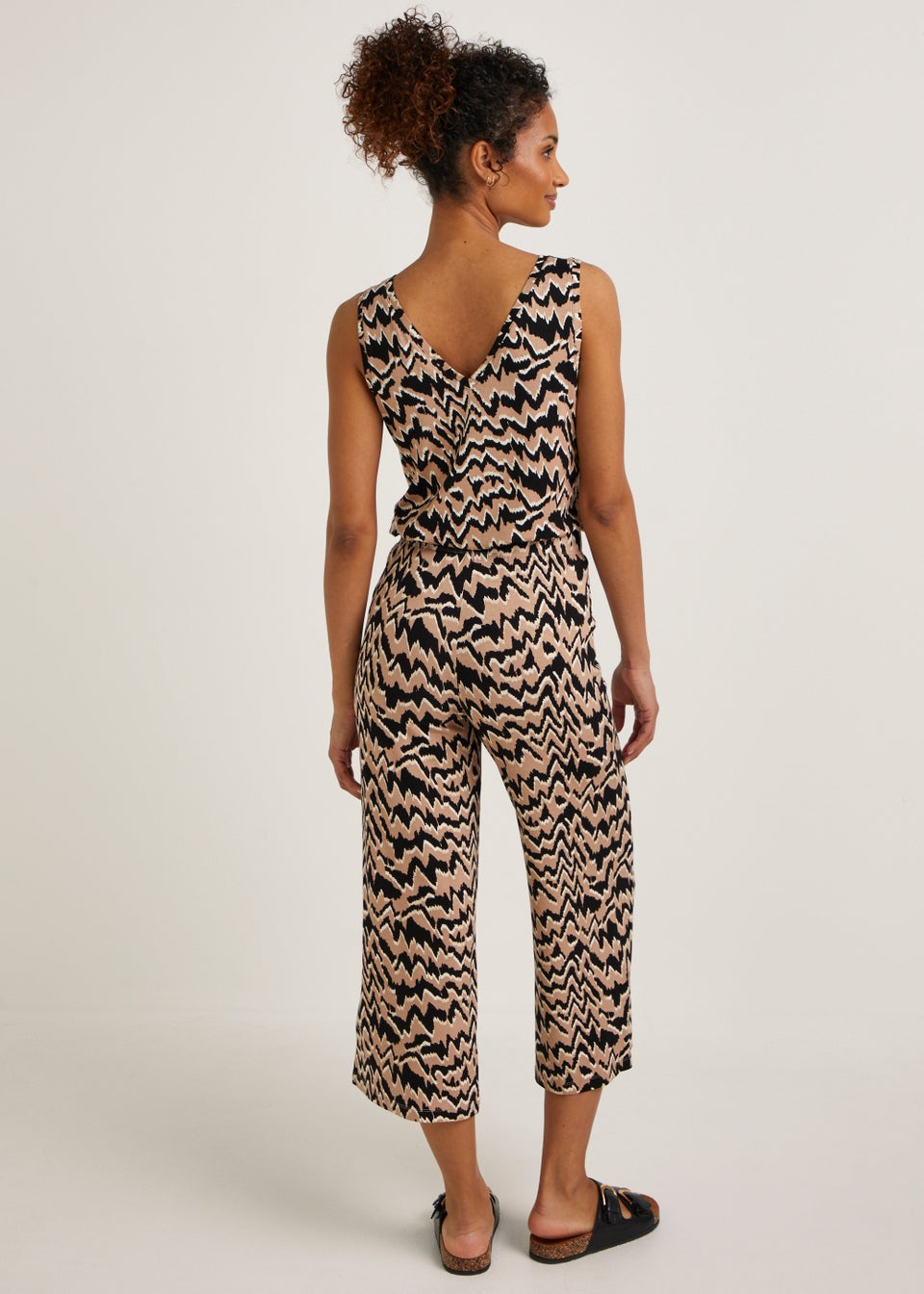 Brown Animal Print Cropped Wide Leg Co-Ord Trousers