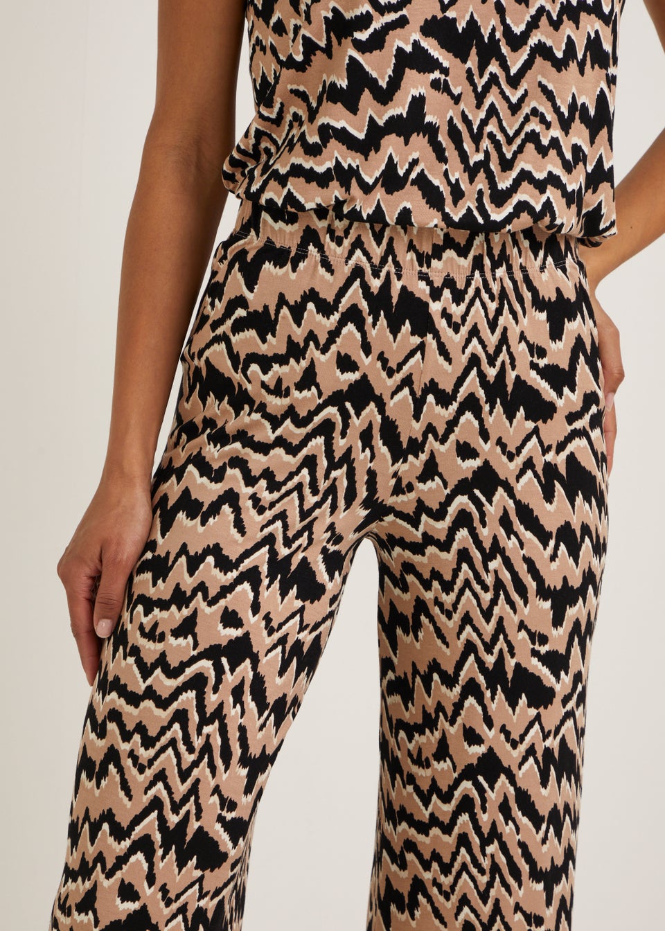 Brown Animal Print Cropped Wide Leg Co-Ord Trousers