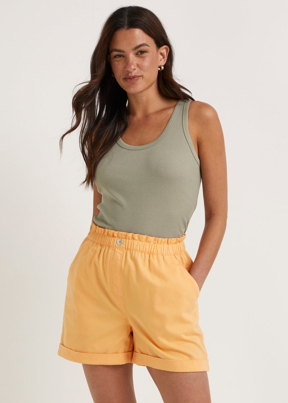 Orange denim shorts discount