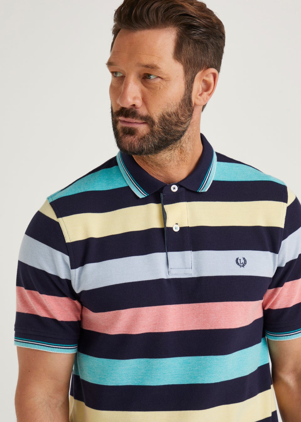 Lincoln Navy Chunky Stripe Print Polo Shirt Matalan