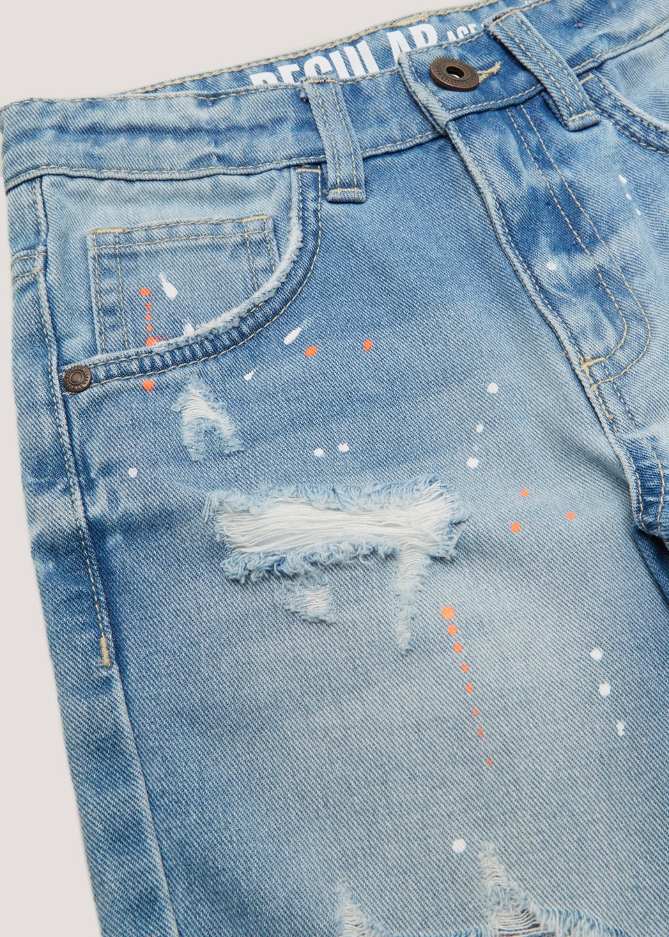 Boys Light Wash Splatter Print Denim Shorts (4-13yrs)