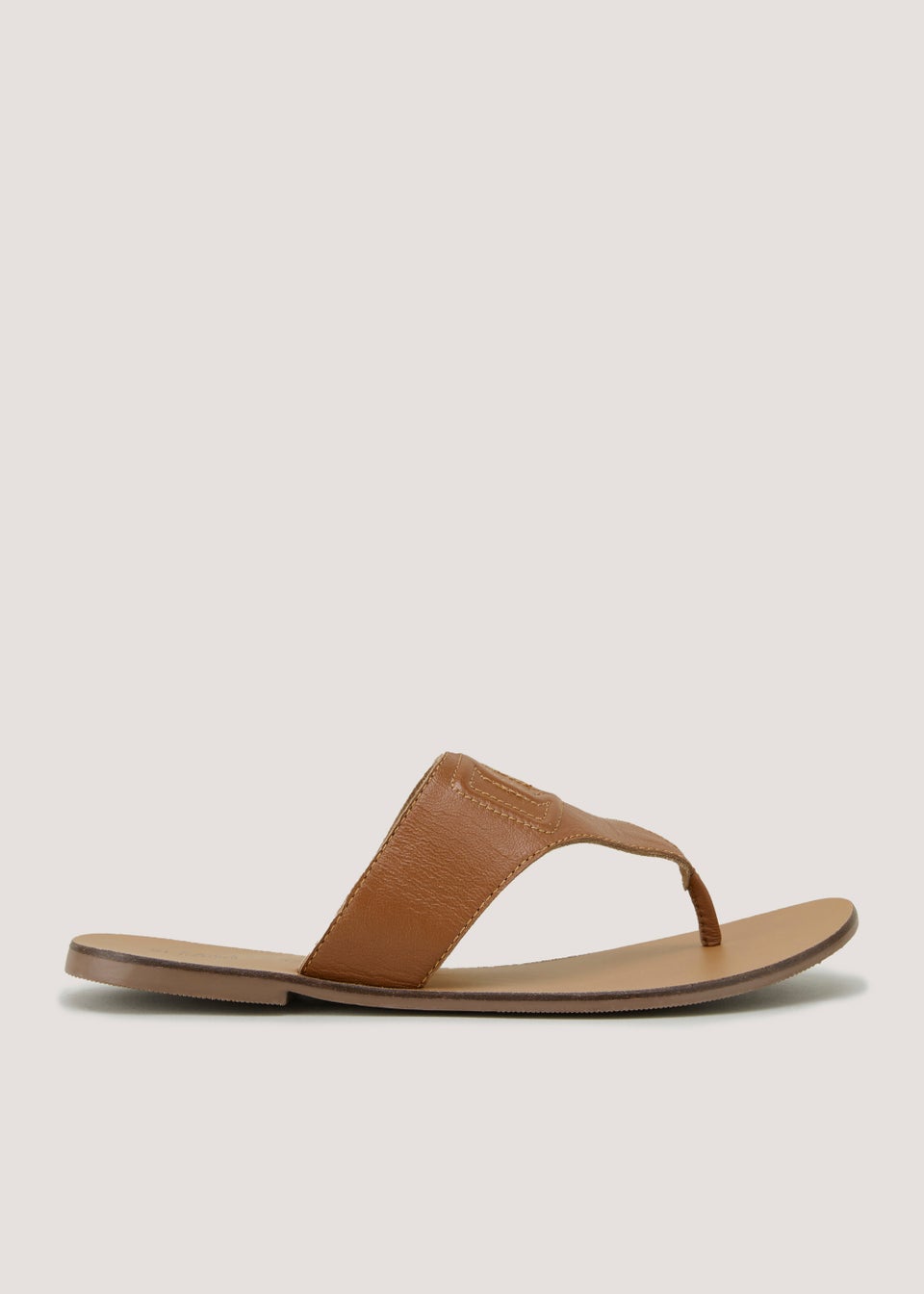 Tan Leather Embossed Toe Post Sandals Matalan