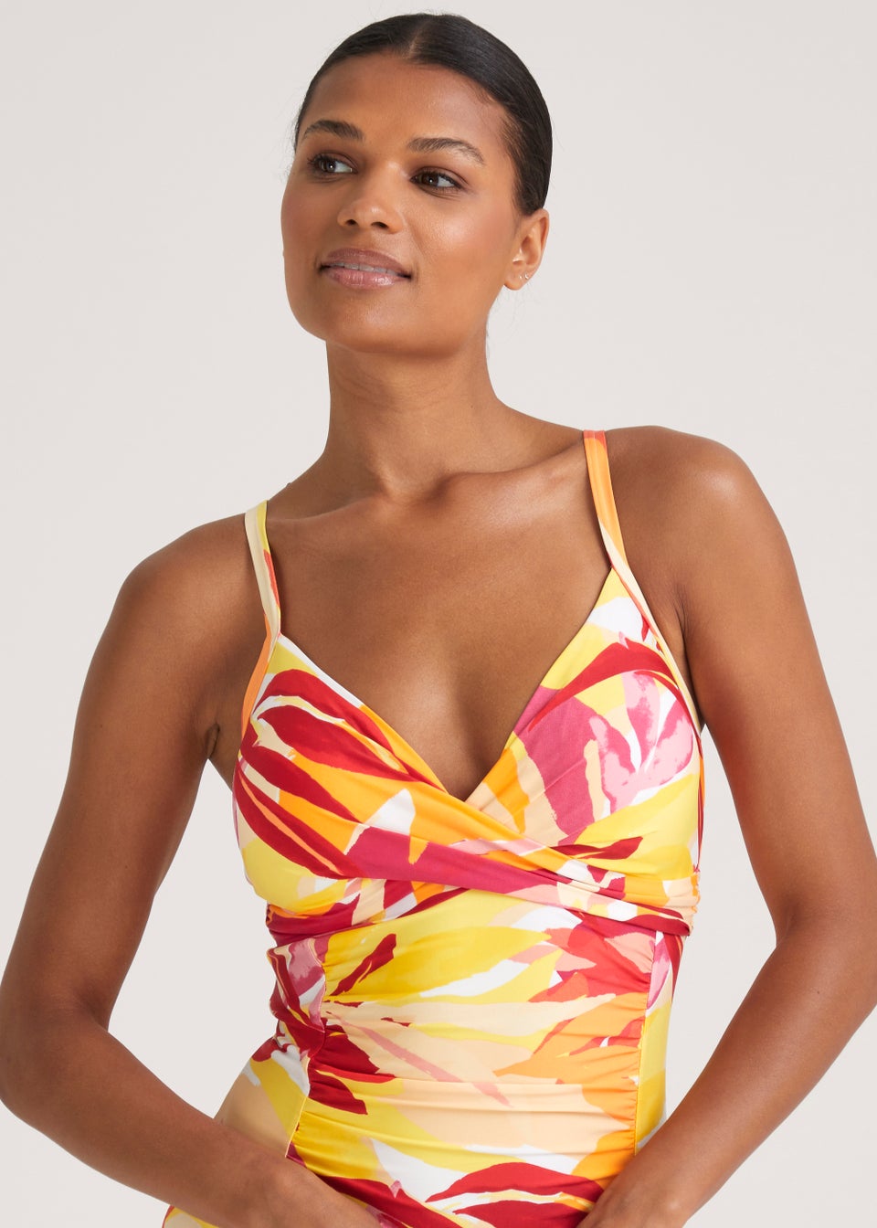 Orange print swimsuit shop