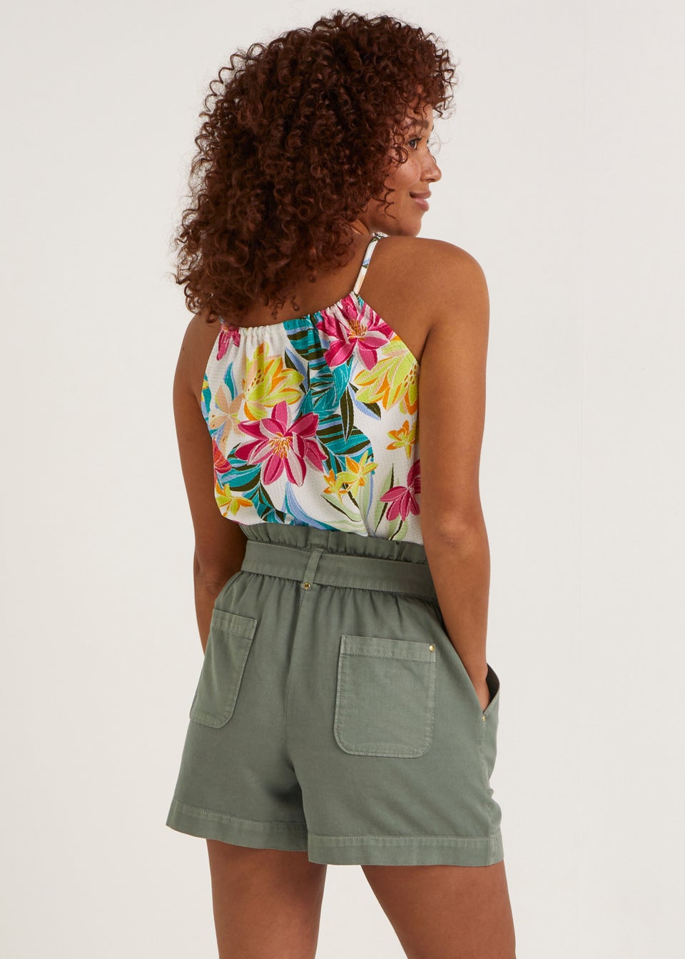 Khaki tie waist shorts online