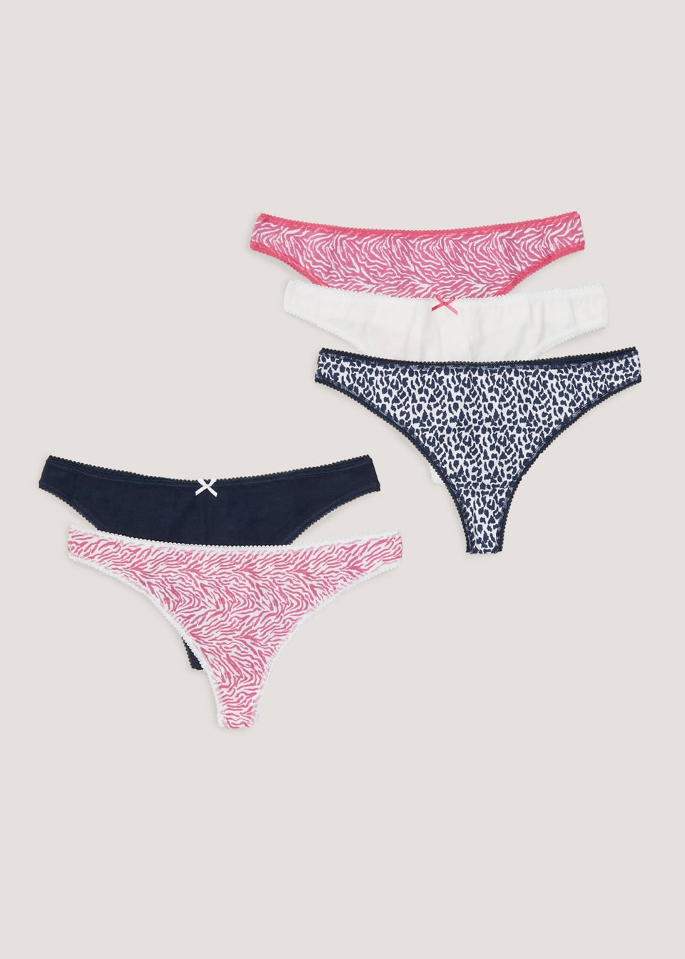 5 Pack Plain & Zebra Print Thongs