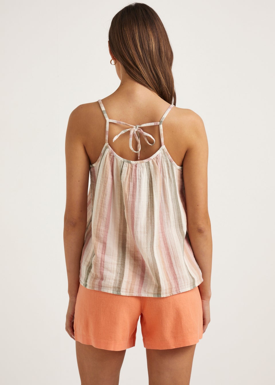 Orange Linen Blend Shorts