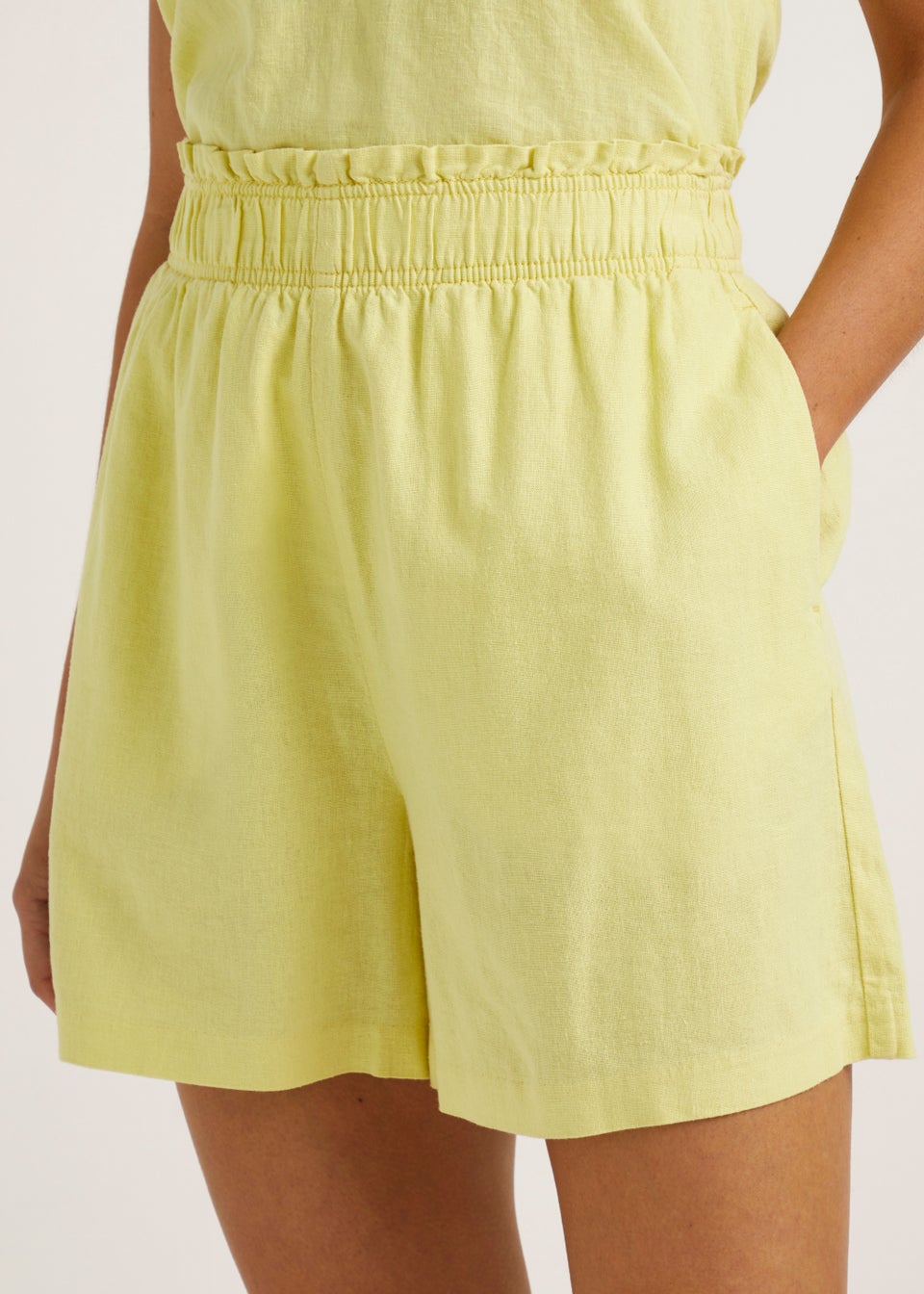 Yellow Linen Blend Shorts