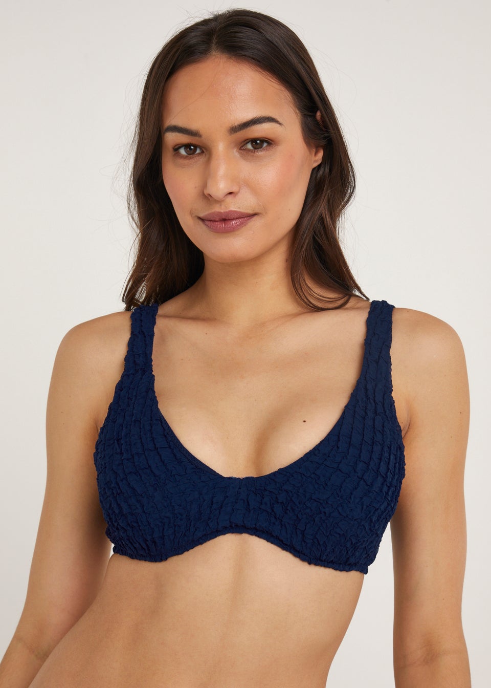 Blue Underwired Seersucker Bikini Top