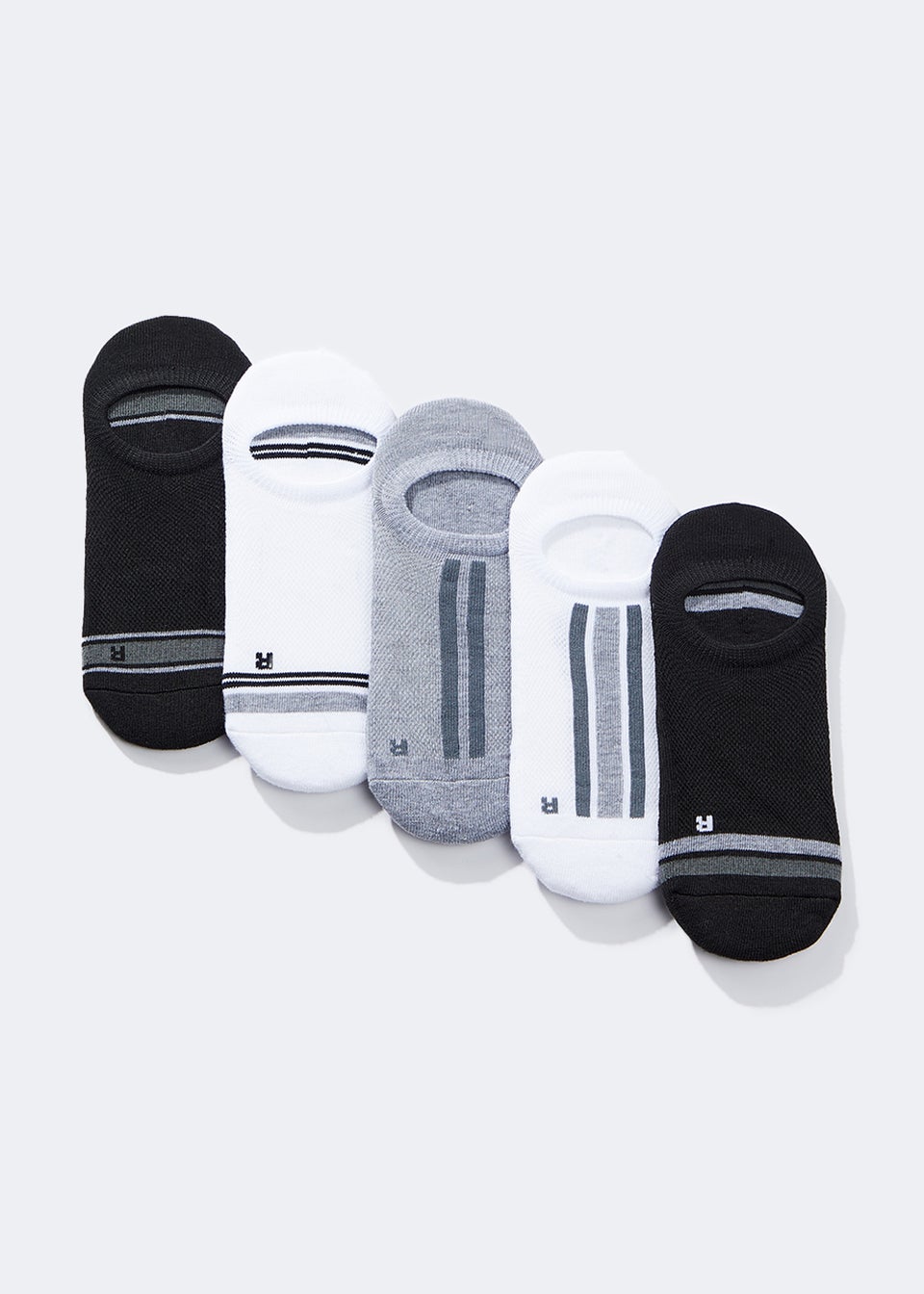 US Athletic 5 Pack Black & Grey Invisible Socks