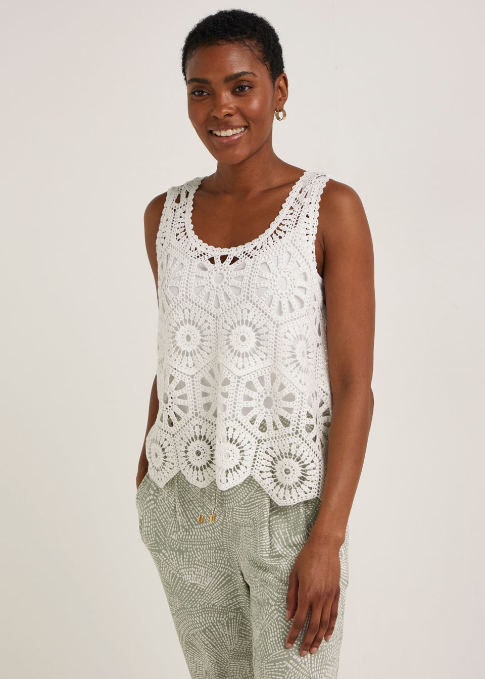 White Crochet Lace Vest Top - Matalan