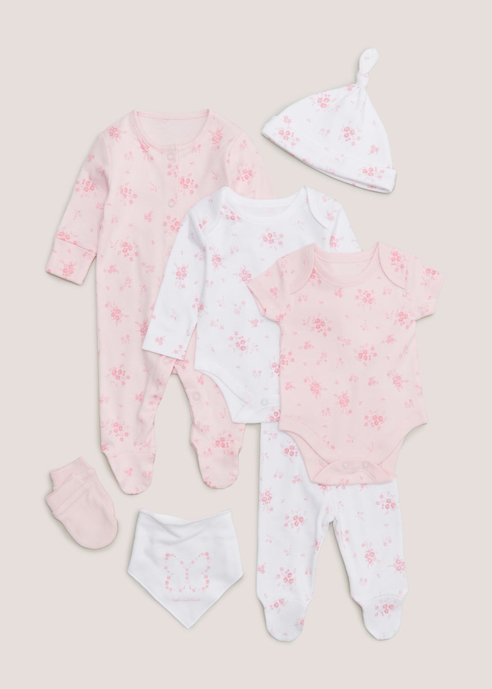 Baby 7 Piece Pink Floral Layette Set Tiny Baby 6mths