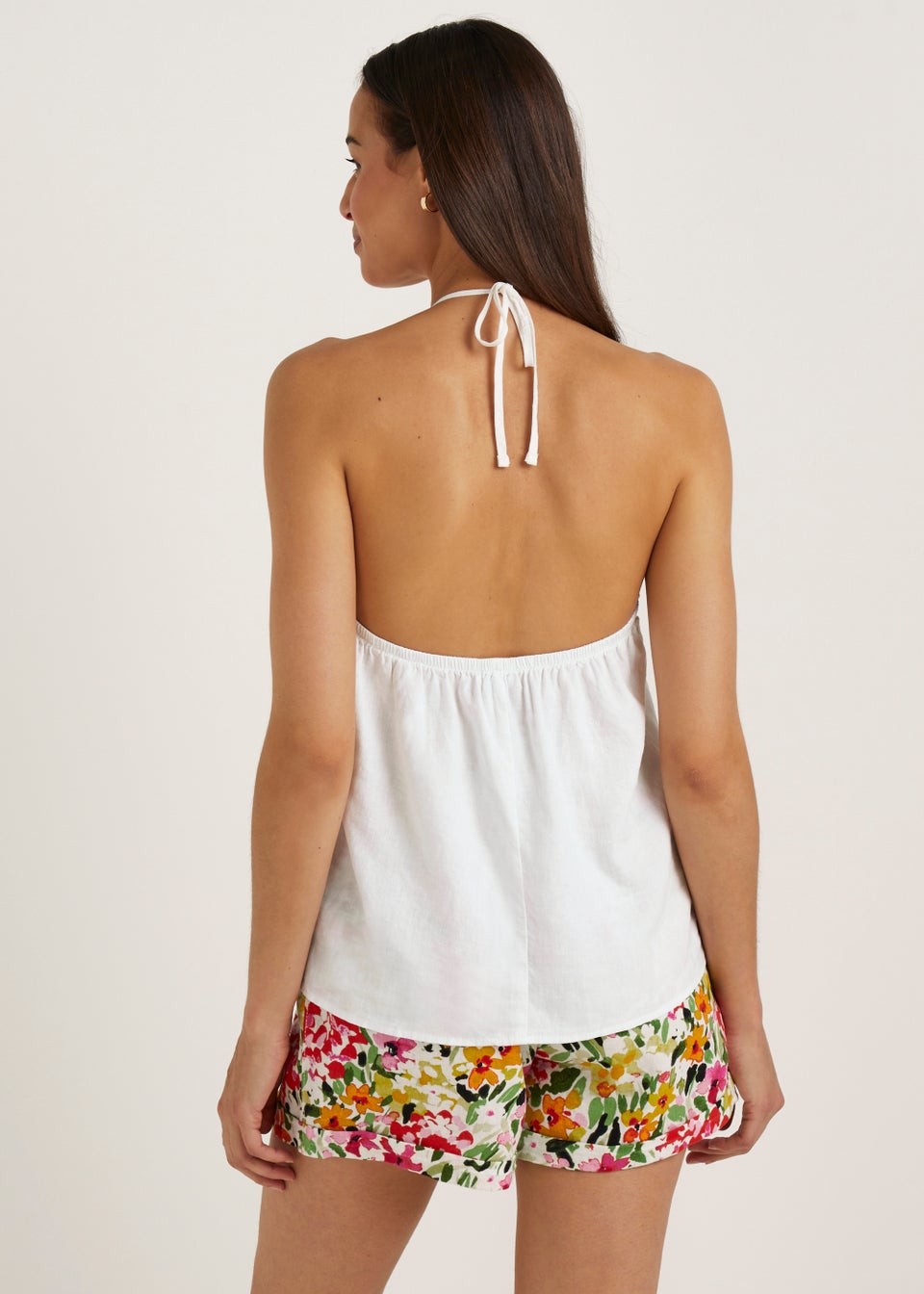 White Linen Blend Crochet Halter Cami Top