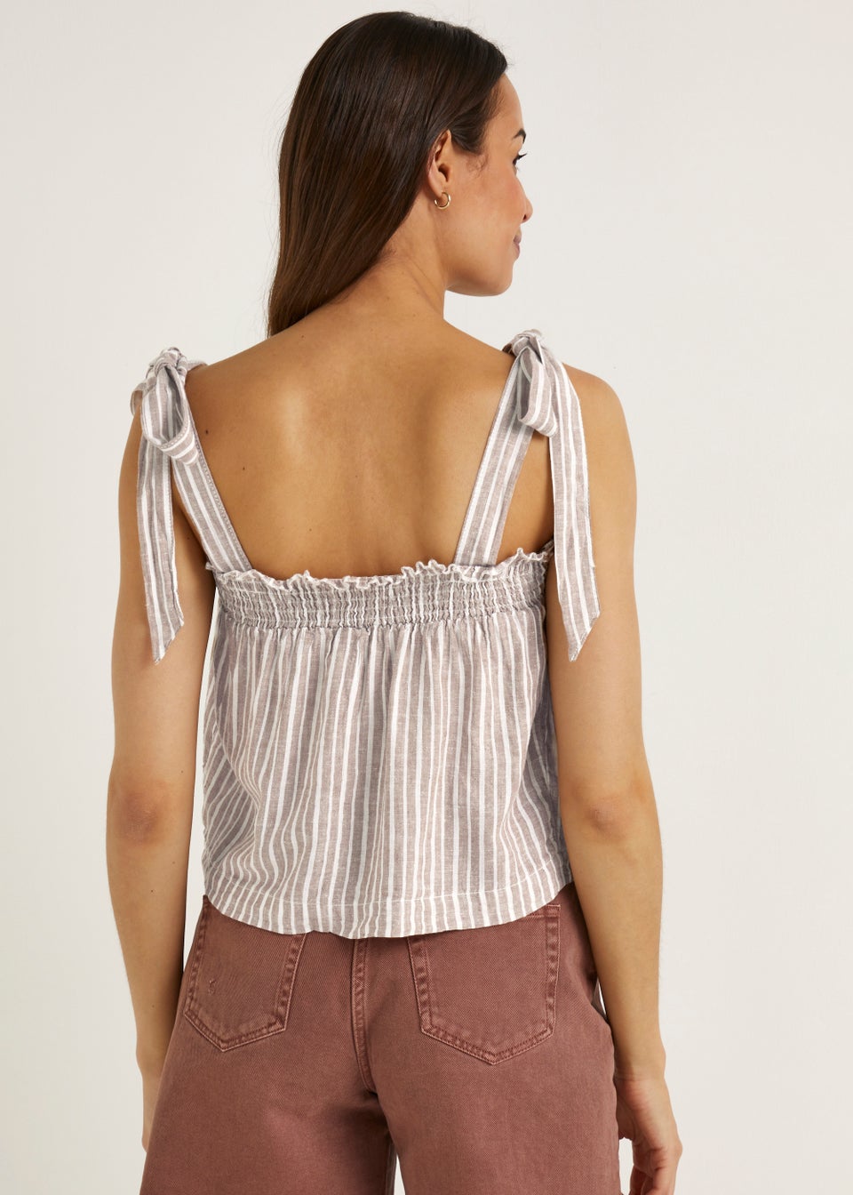 White & Brown Stripe Linen Blend Cami Top