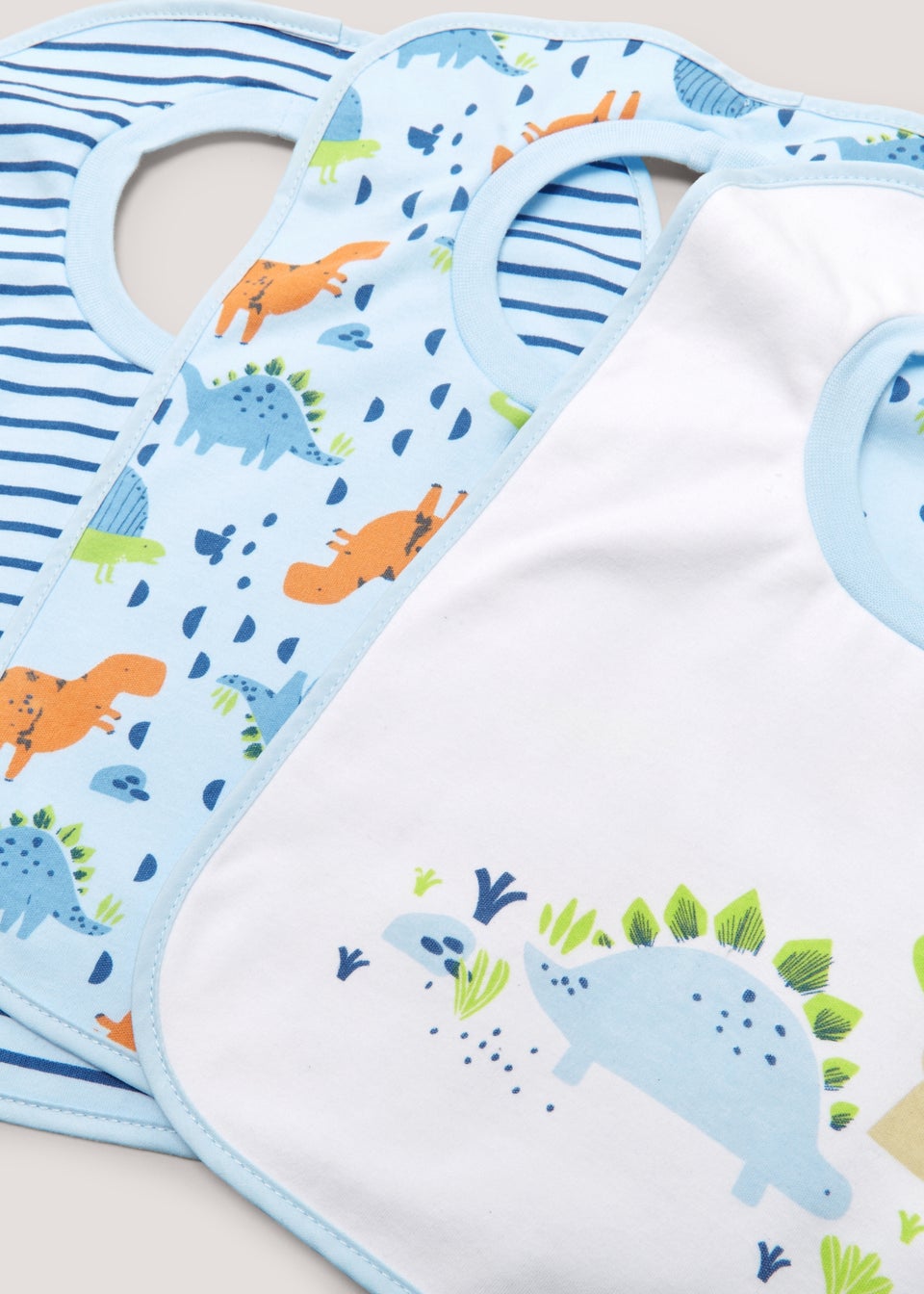 3 Pack Blue Dinosaur & Stripe Jersey Bibs