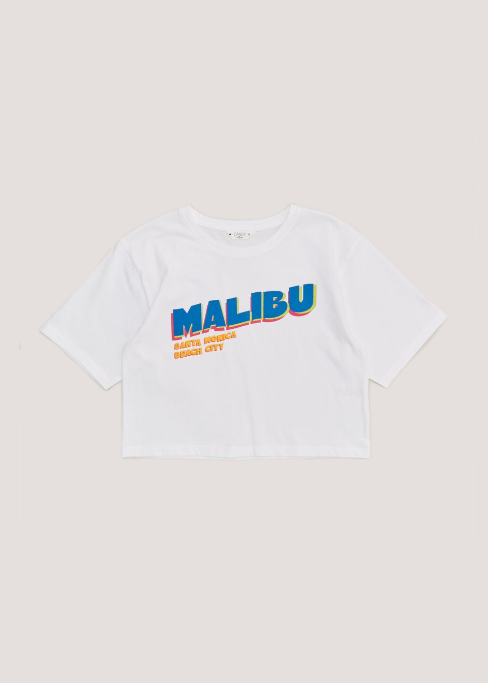 Girls Candy Couture White Malibu Cropped T-Shirt (9-16yrs)