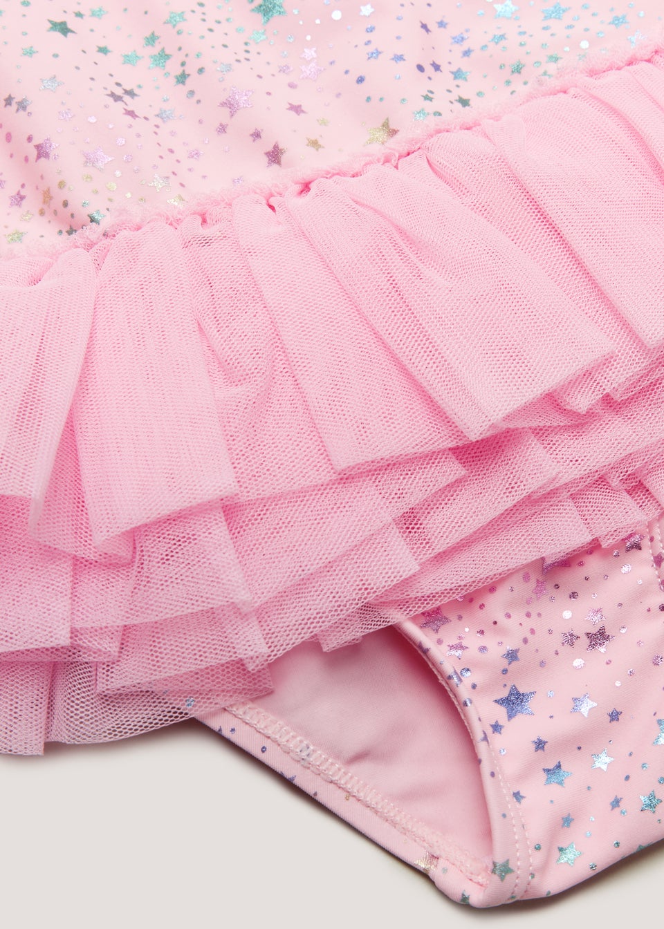 Girls Light Pink Foil Star Tutu Swimming Costume (3mths-6yrs)